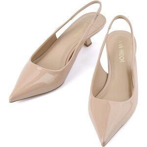 Jenn Ardor Women's Nude Slingback Low Heels Kitten Pumps Dressy Heeled Sandals